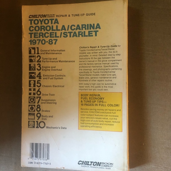 Vintage Chilton Toyota 1970-87 Manual - 735 $30 or $25 w/offer - Picture 2 of 2